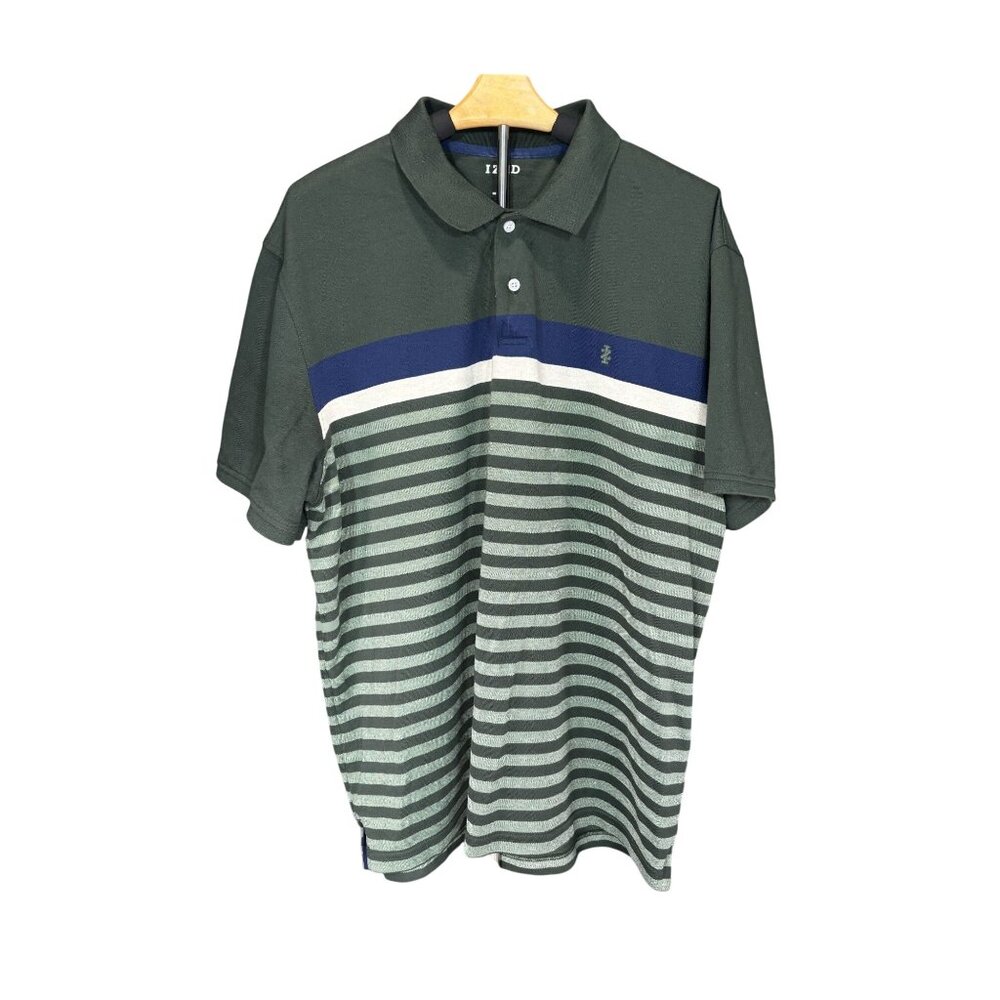 Izod Mens Polo Shirt XXL Green & Blue Striped Cotton Blend